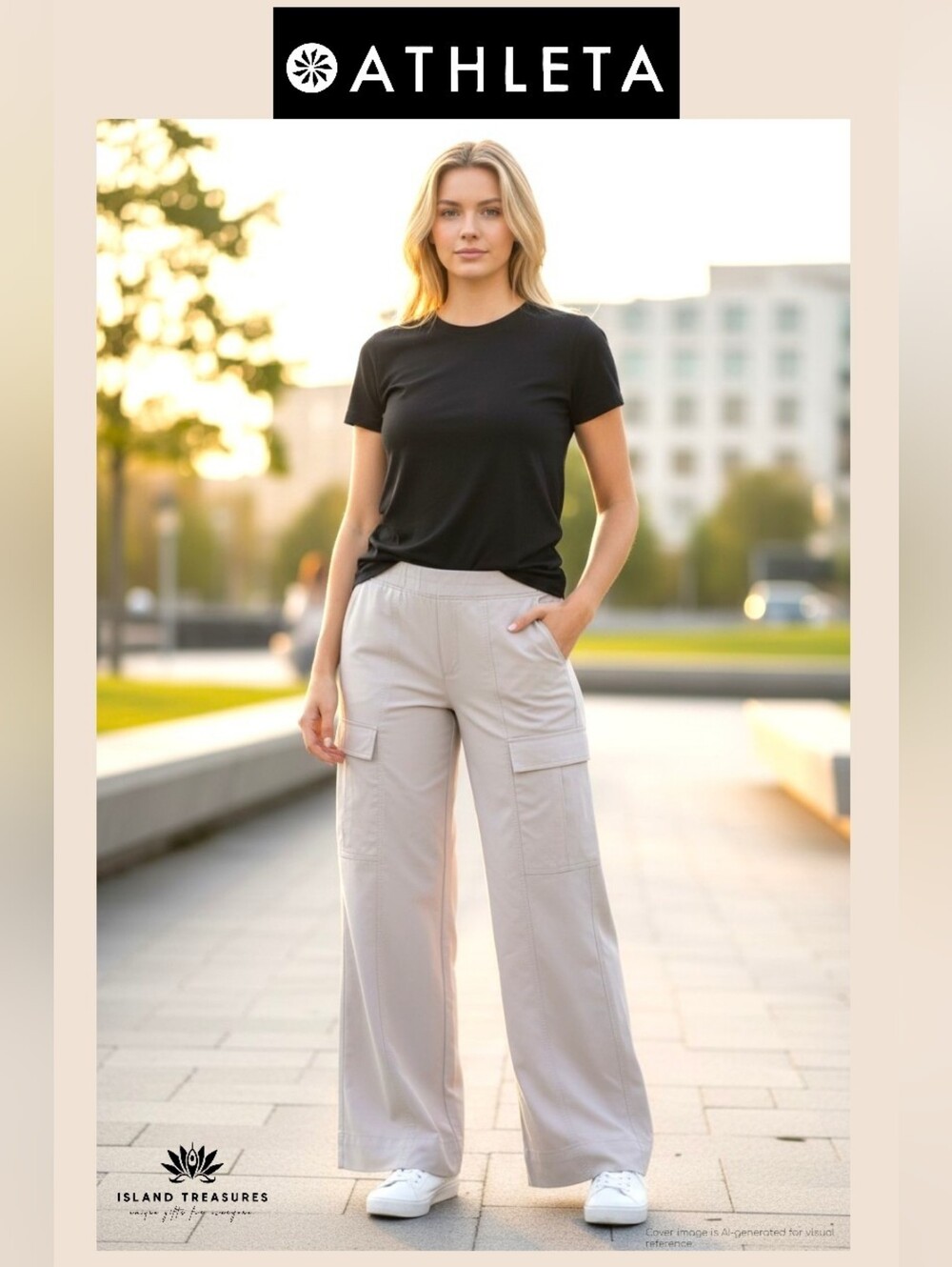 Athleta "Chelsea" Sz 8 Taupe/Stone Super Soft Fabric Flowy Wide Leg Zip Pockets - Picture 16 of 16